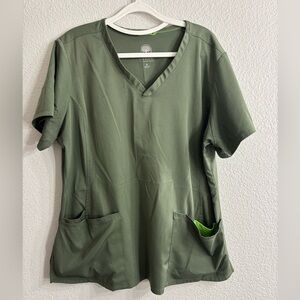Healing Hands Olive Green V-Neck Scrub Top Woman XL Nurse Workwear Medical